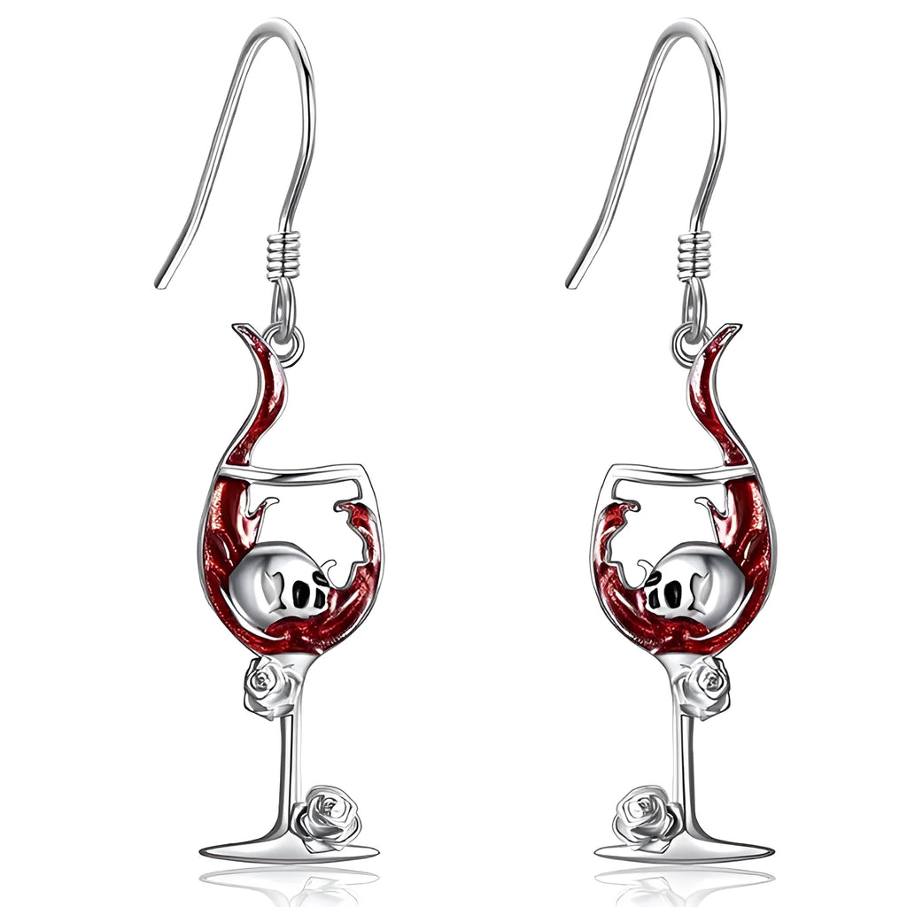 Halloween skull wine glass earrings with geometric shape and electroplated finish