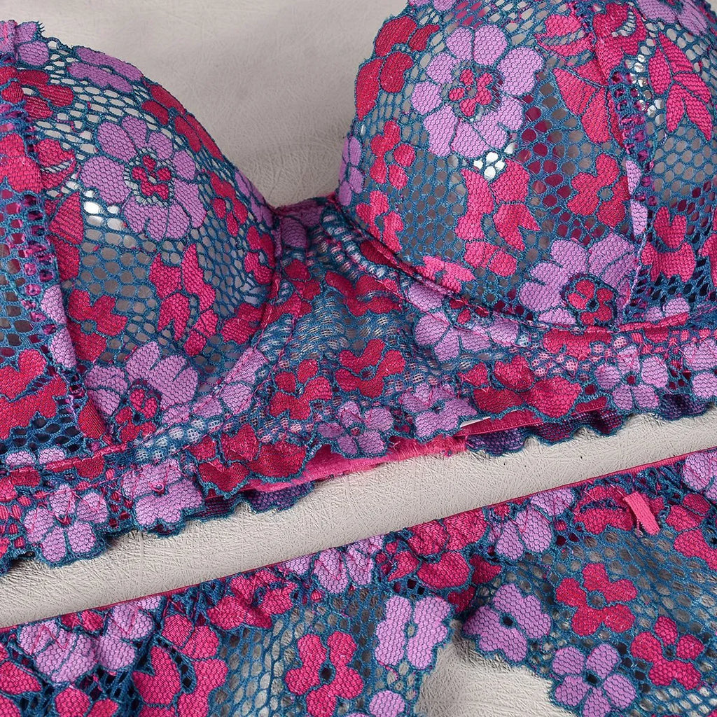 Rose red women's bikini set with contrast colour embroidery, Asian sizes available