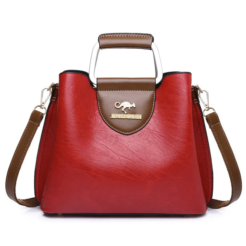 Large capacity PU leather tote bag in black, crossbody style, horizontal square shape with sewing line details