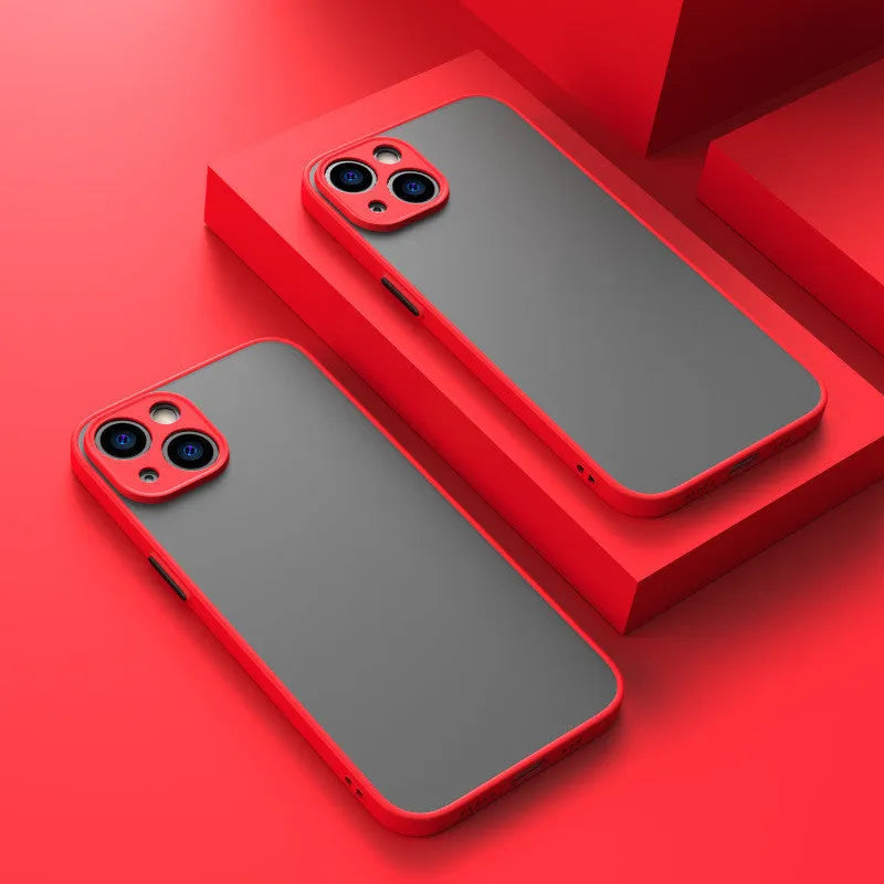 Hard frosted iPhone protective case with full camera lens coverage shown in dark green.