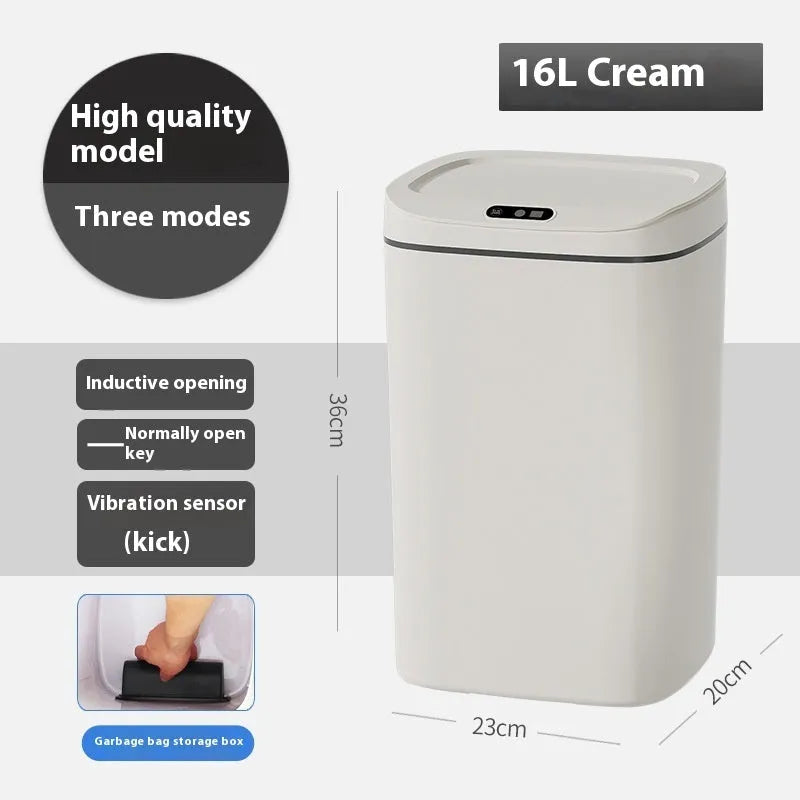 Square intelligent automatic sensor dustbin with induction opening lid in milky white