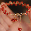 Red ginkgo leaf charm magnetic bracelet with Chinese style design and alloy construction