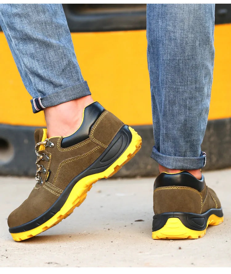 Bronze cow suede steel toe safety shoes with anti-skid rubber sole for industrial work