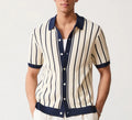 Men's white ice silk knitted shirt with asymmetrical lapel design and short sleeves