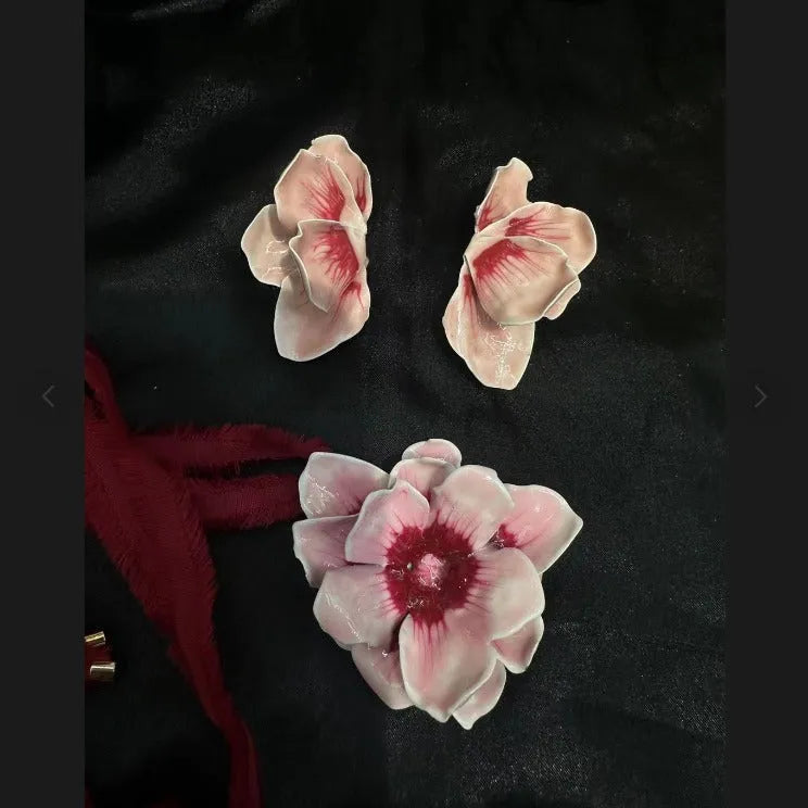 Pastoral style alloy flower stud earrings with oil-spot glaze finish in four colour options