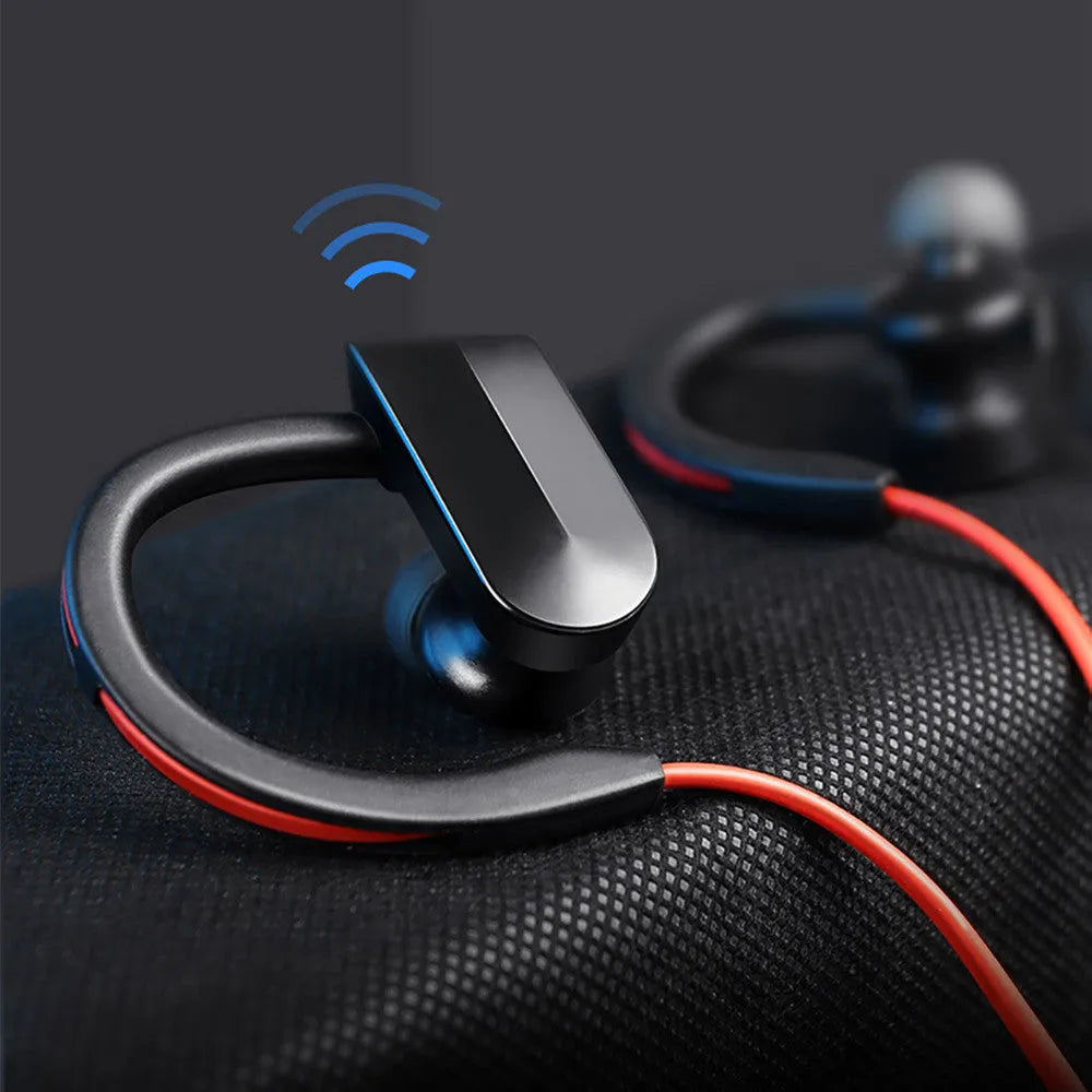 Wireless neck mounted Bluetooth earphones in black colour with neckband design