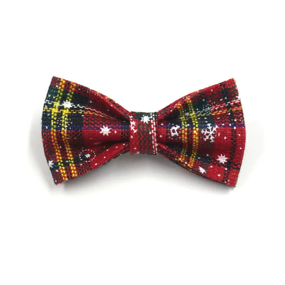 Red Christmas pet collar and harness set with matching leash, bow, and waste bag featuring laser-etched patterns
