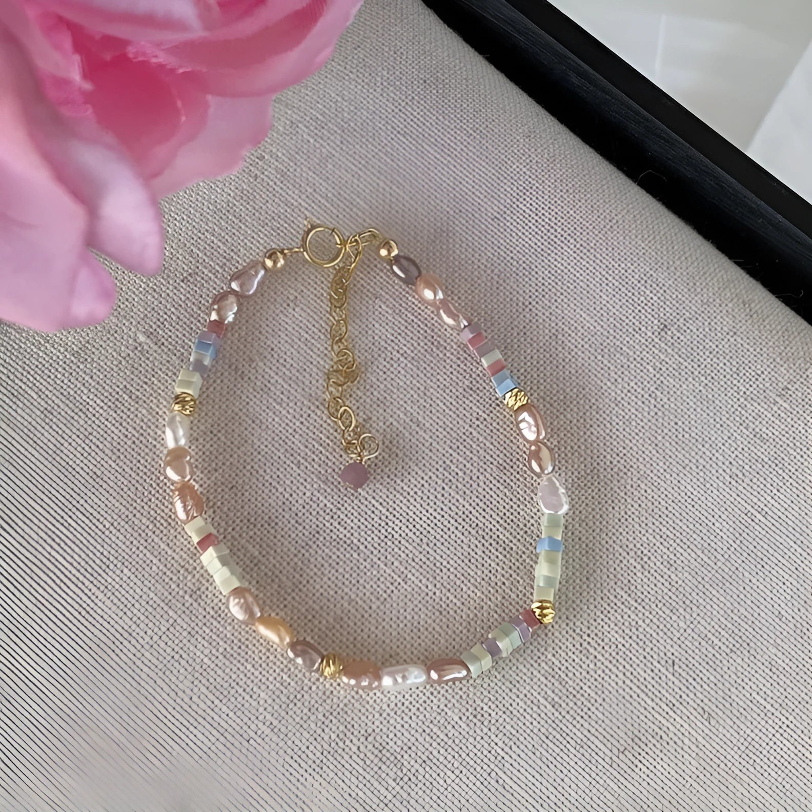 14K gilded purple women's bracelet and necklace set with irregular natural pearls