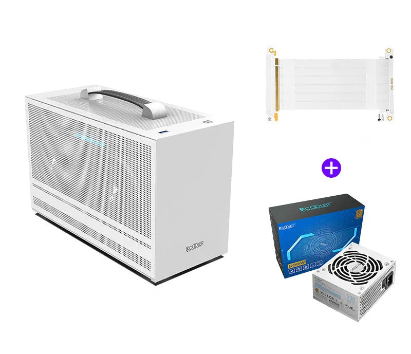Hummingbird PRO titanium grey and white ITX desktop computer case for mini-ITX motherboard.