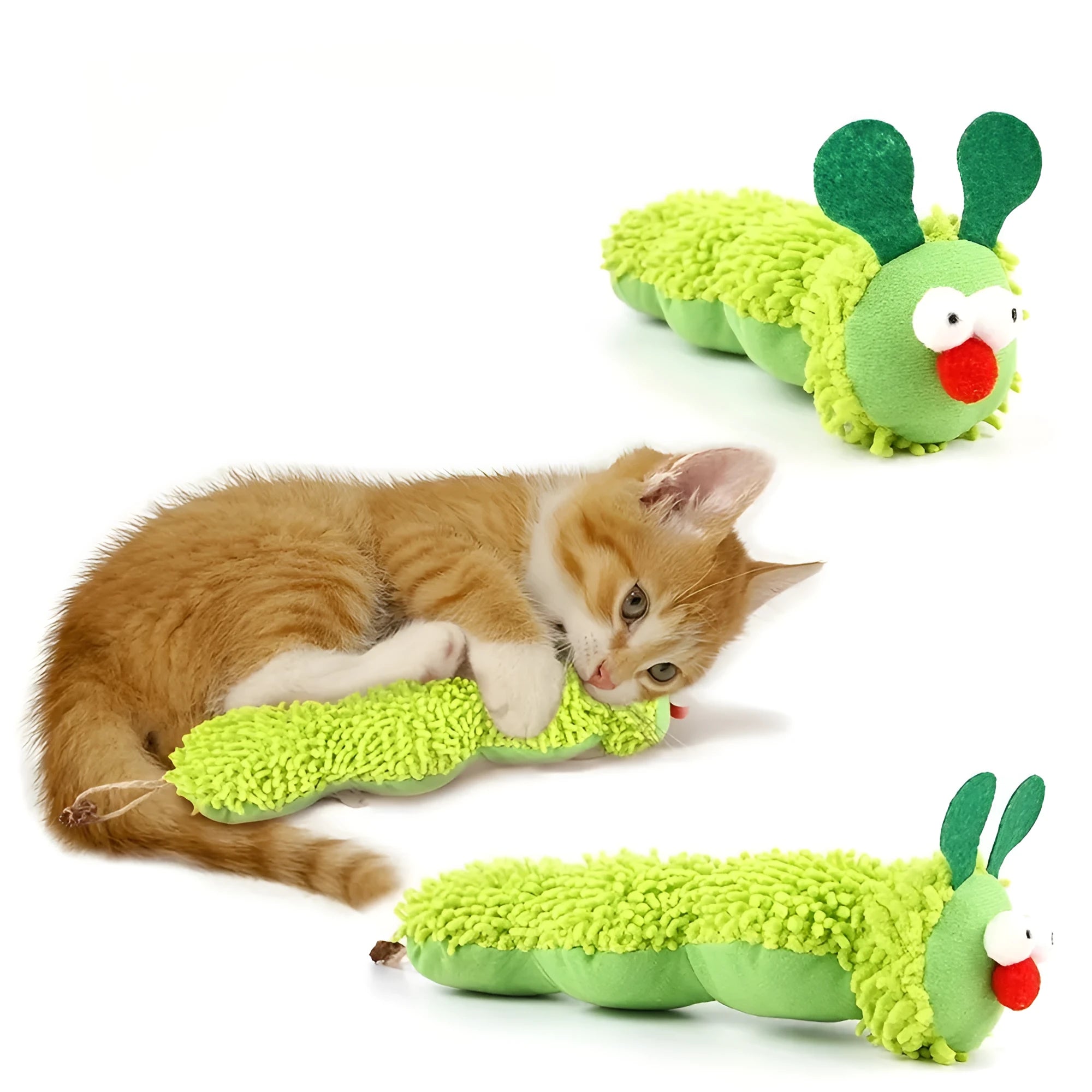 Green interactive cat toy set with plush pillow and electronic sports toys