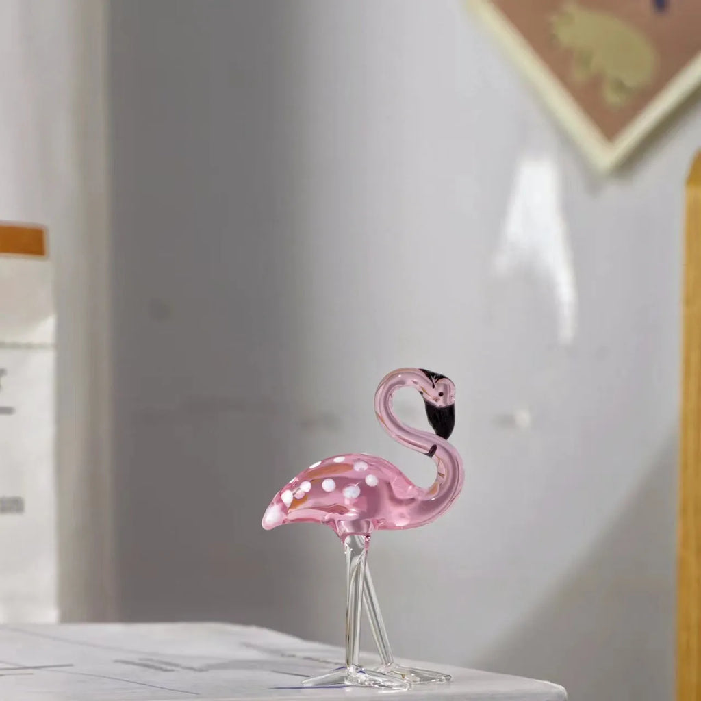 Pink flamingo crystal decorative sculpture on table in modern simple style