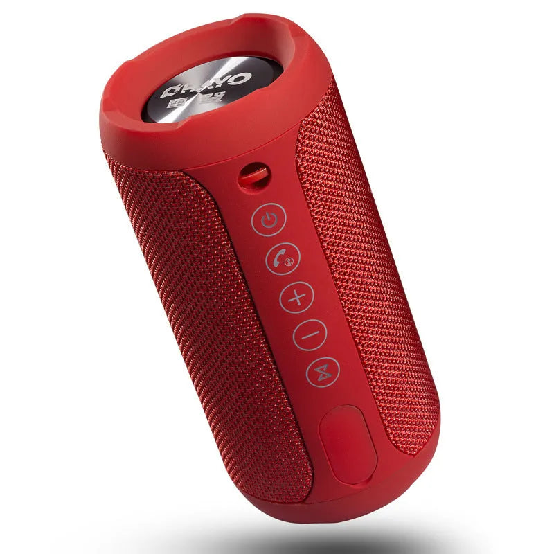 Waterproof portable outdoor Bluetooth speaker in black, camouflage, grey, or red colour.