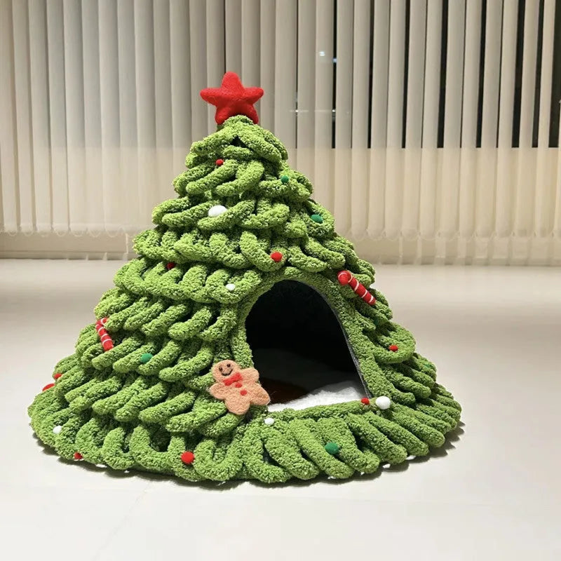 Grey handmade felt cone cat house with enclosed tent design measuring 50cm