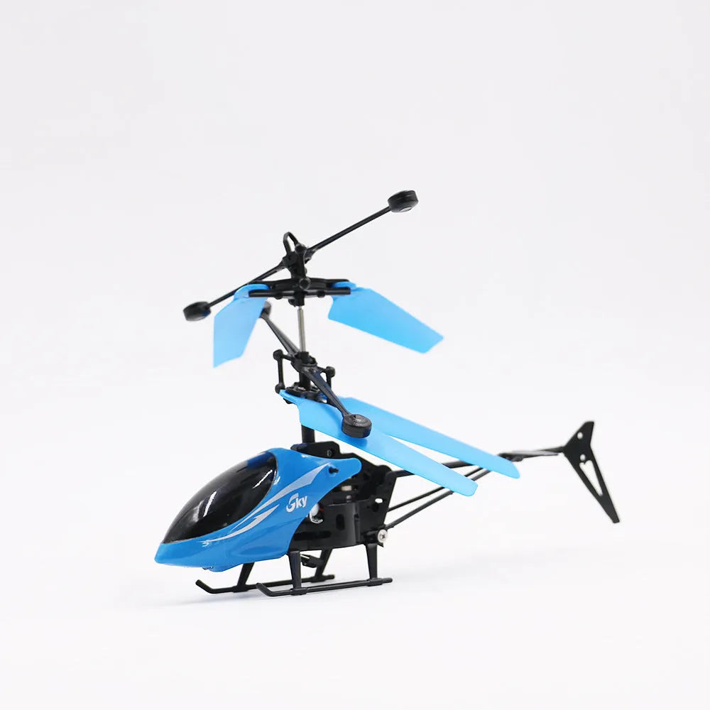Remote control small infrared induction toy aircraft in blue USB rechargeable 17.5cm indoor flying