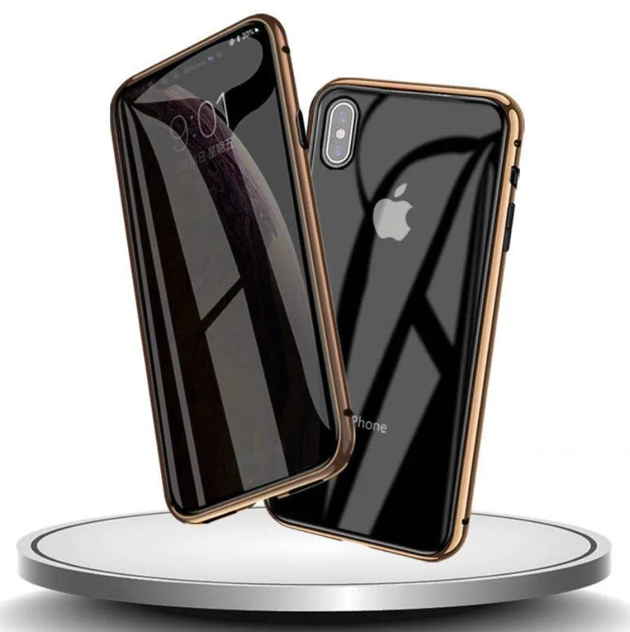 Glass anti-spy clamshell phone case in a solid colour for iPhone models.