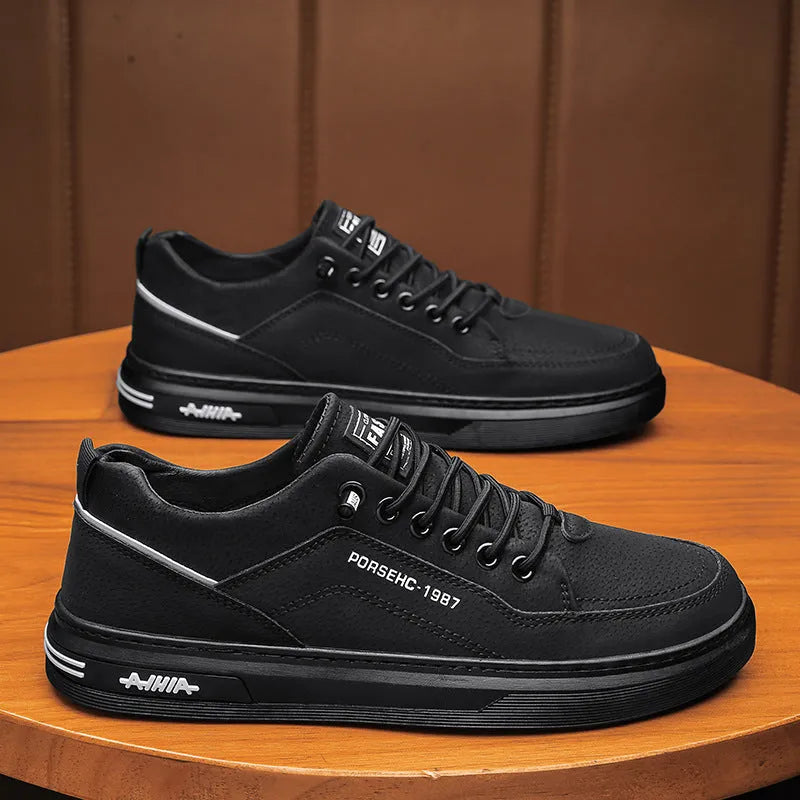 Men's low-top casual shoes with round toe and artificial PU upper in khaki colour