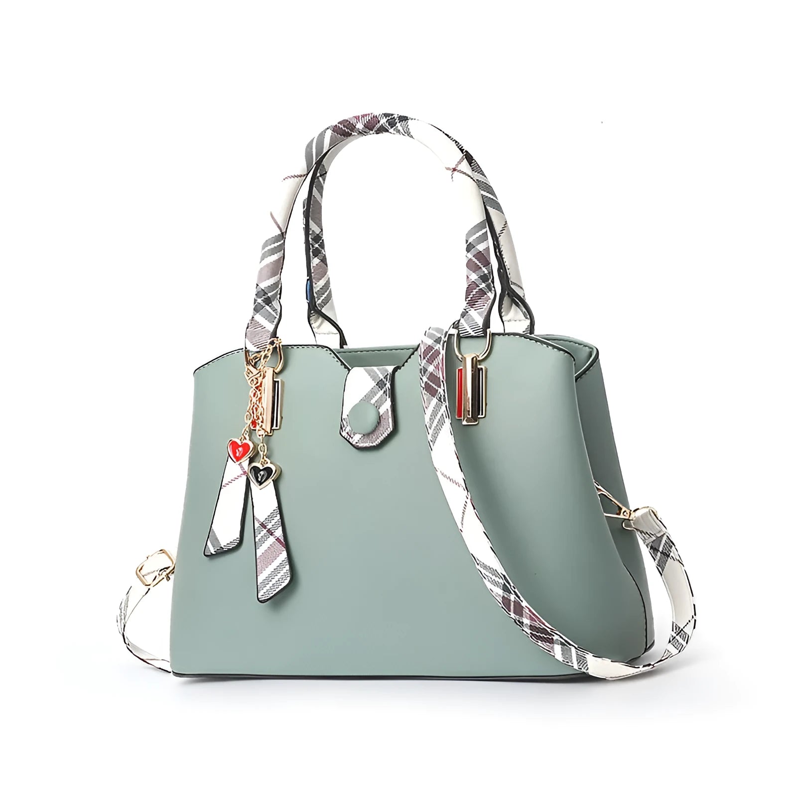 Ladies handbag in PU leather, medium Boston bag shape, square vertical section, with zipper closure and metal accents