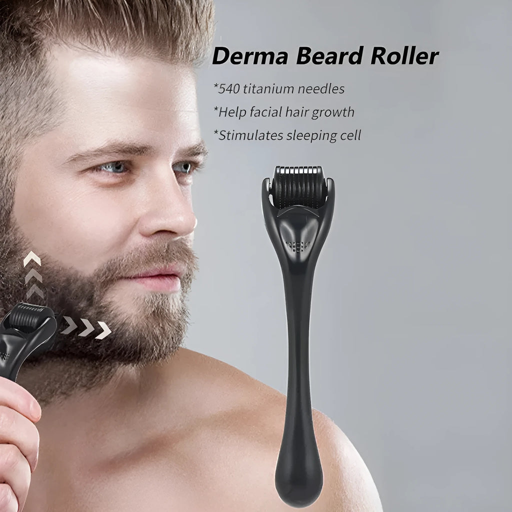 Black and purple titanium derma roller with 540 needles for face, hair and body.