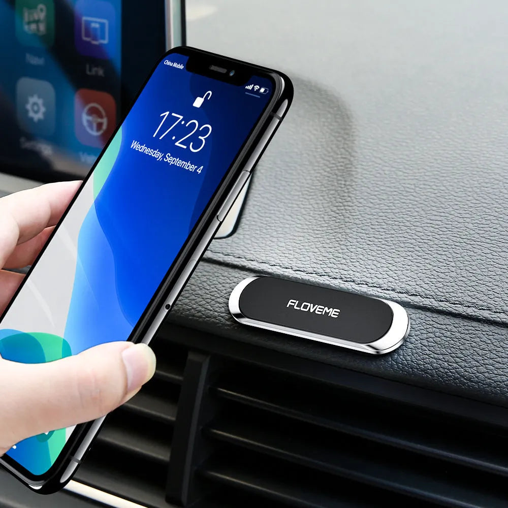 Magnetic car mobile phone holder with square silver iron sheet and white foam adhesive