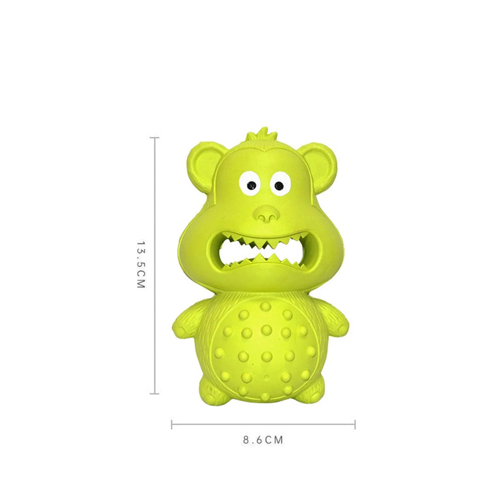 Green and yellow thick natural rubber squeaky dog chew toy for aggressive chewing dogs