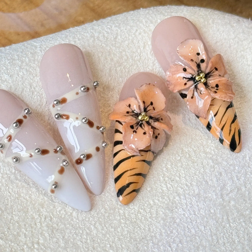 French style leopard print nail stickers with cross and floral patterns in 10-piece pack