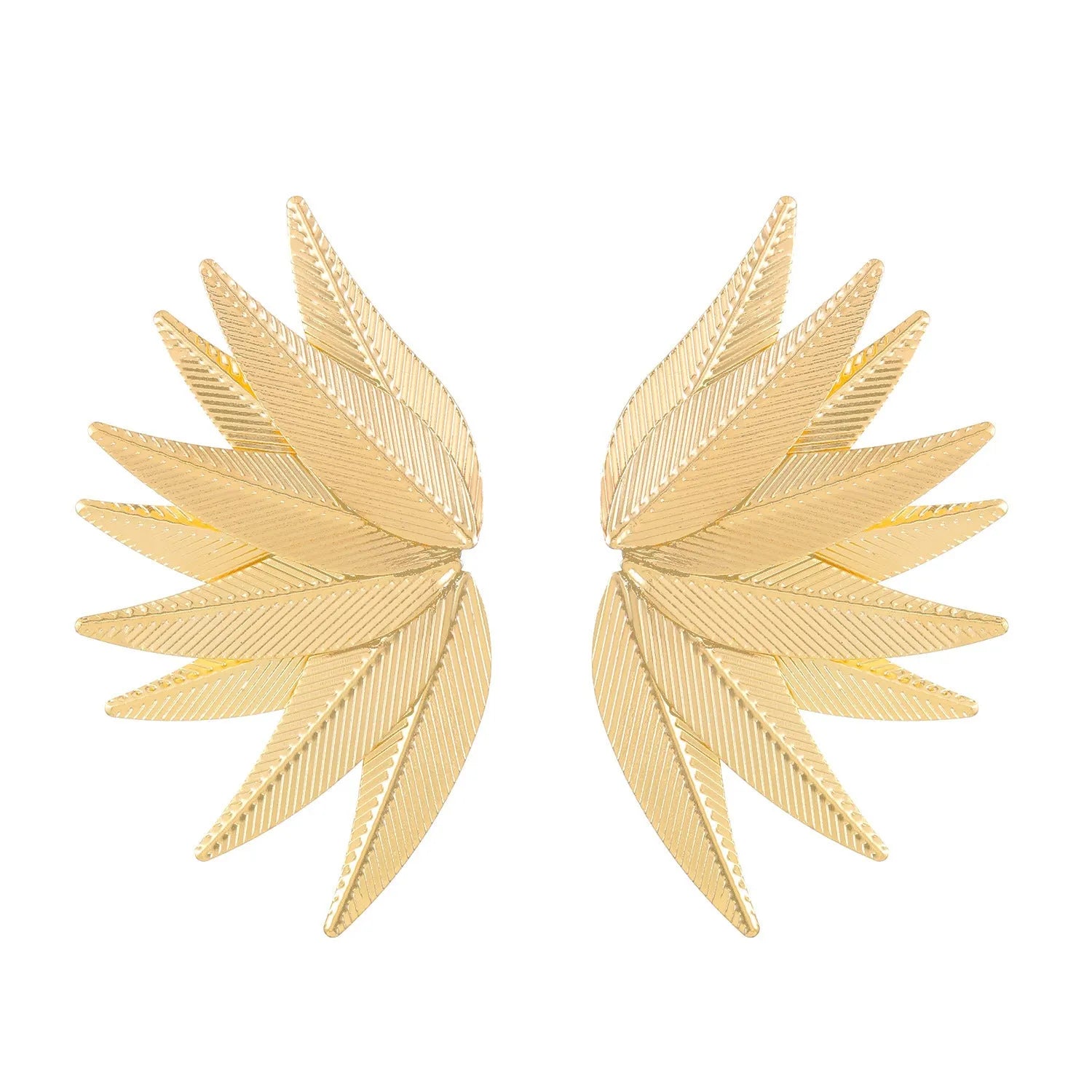Gold and white leaf-shaped alloy patch earrings showing botanical design