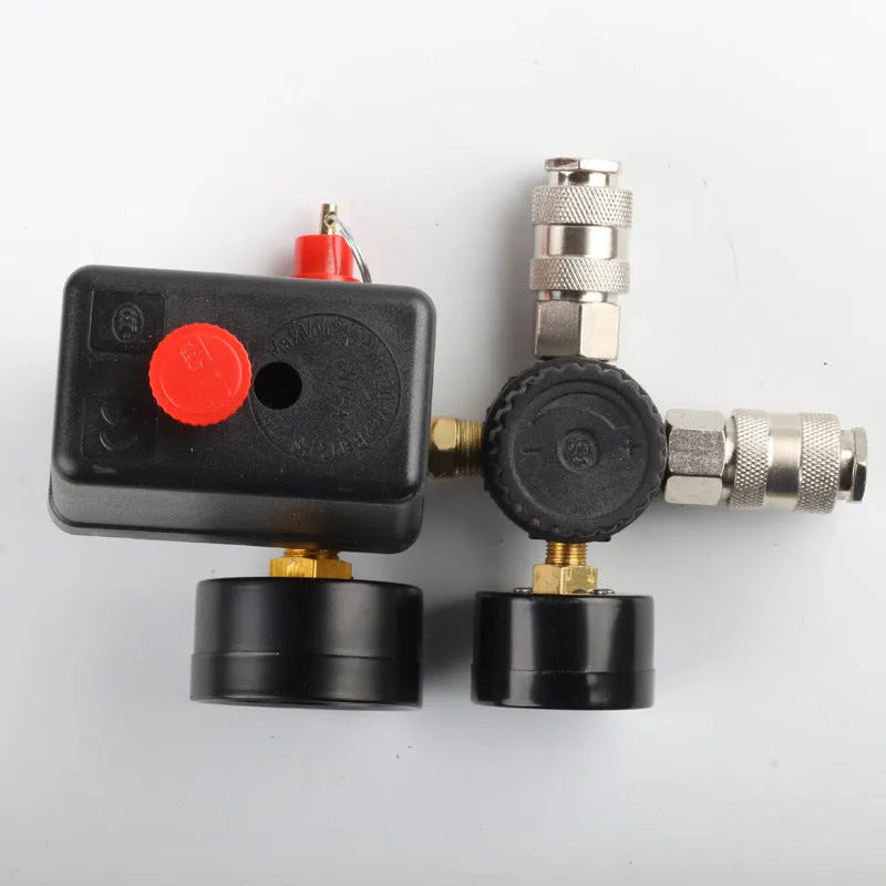 European style air compressor pressure switch with pressure gauge and electrical connections