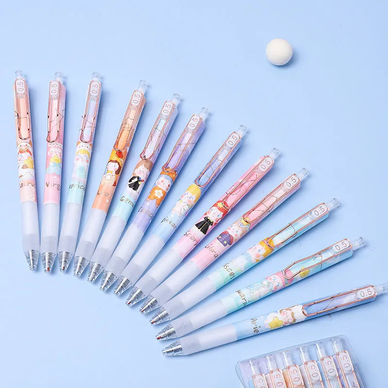 Lisa's Secret Constellation press gel pens showing twelve zodiac design with 0.5mm tip in 6-piece set