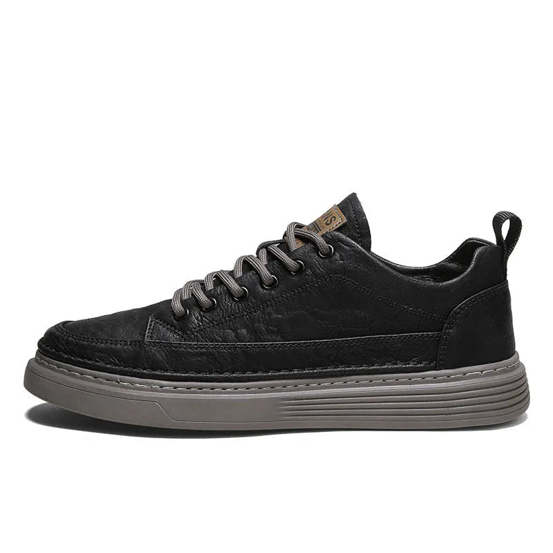 Men's lightweight breathable casual exercise shoes front lace-up round toe low top rubber sole black brown