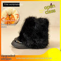 Women's black fleece-lined low-top snow boots with a waterproof rubber platform sole.