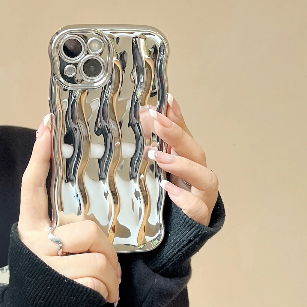 Electroplating wave stripe design TPU phone case for iPhone 17 series in silver plated colour