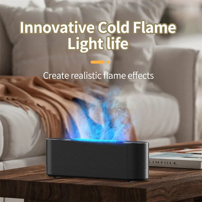 Black or white flame air humidifier and aroma diffuser with LED lights and water mist