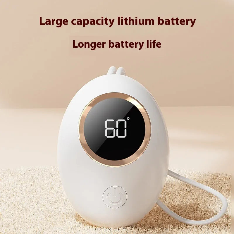 Compact USB digital display hand warmer in a choice of six colours, showing the heating pad and screen.