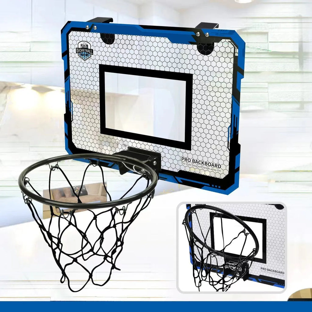 Red folding basketball frame with suction cup mount showing 400x300mm parallel panels and 16cm ball