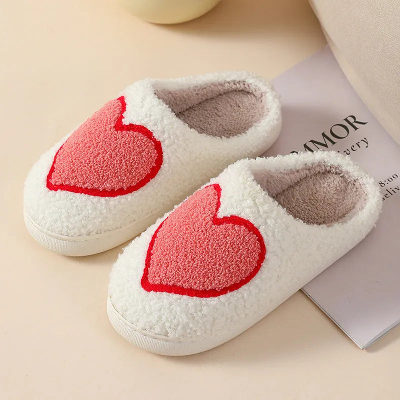 Women's cartoon love style plush home slippers with non-slip PVC soles in Big Love colour.