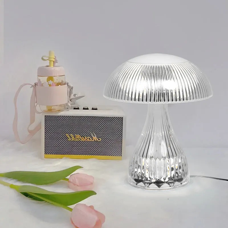 White rechargeable three-colour changing night lamp with USB port, dimensions 20x16cm