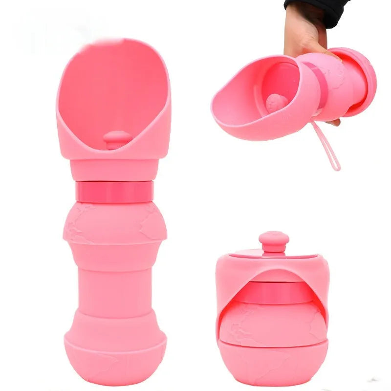Collapsed and expanded silicone pet folding water cup in multiple colour options