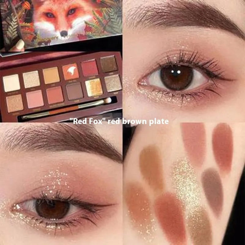Explorer animal themed eye shadow palette with twelve shades showing cat tiger leopard designs