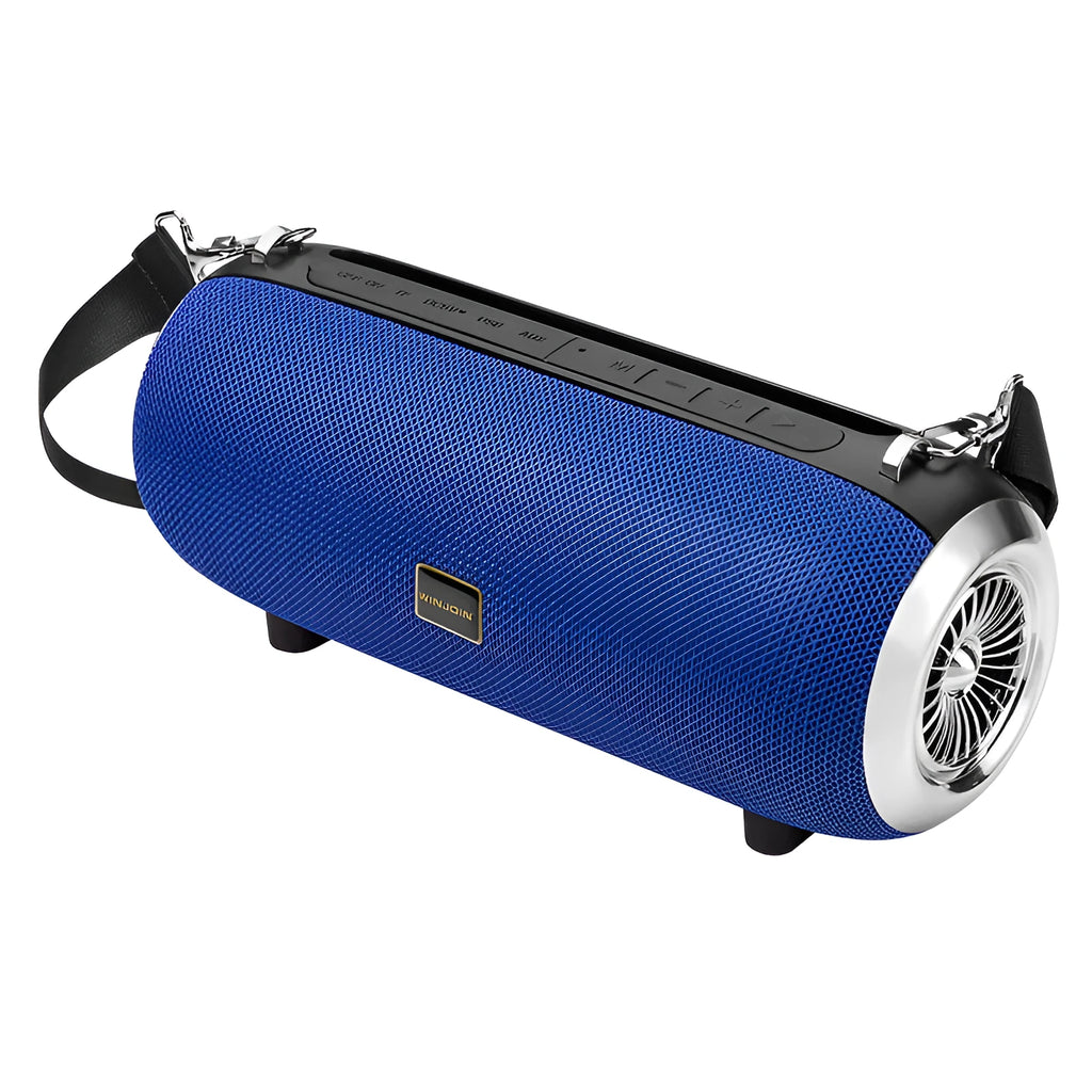 F666 Mini portable Bluetooth speaker in black, blue, camouflage or red with shoulder strap.