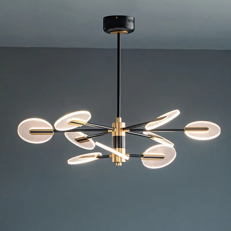 Nordic iron LED pendant chandelier with acrylic elements in 6, 9, or 12-head configurations