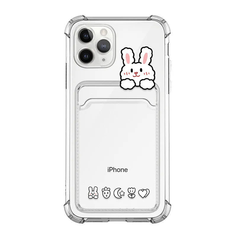 Cartoon design transparent iPhone case with integrated card holder slot in colour BQ2472.