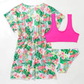 Girls' two-piece swimsuit with Korean floral pattern in polyester fabric, sizes 130cm to 160cm for ages 3-12