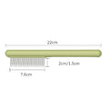 Green and white stainless steel cat comb with rounded teeth for grooming and flea removal