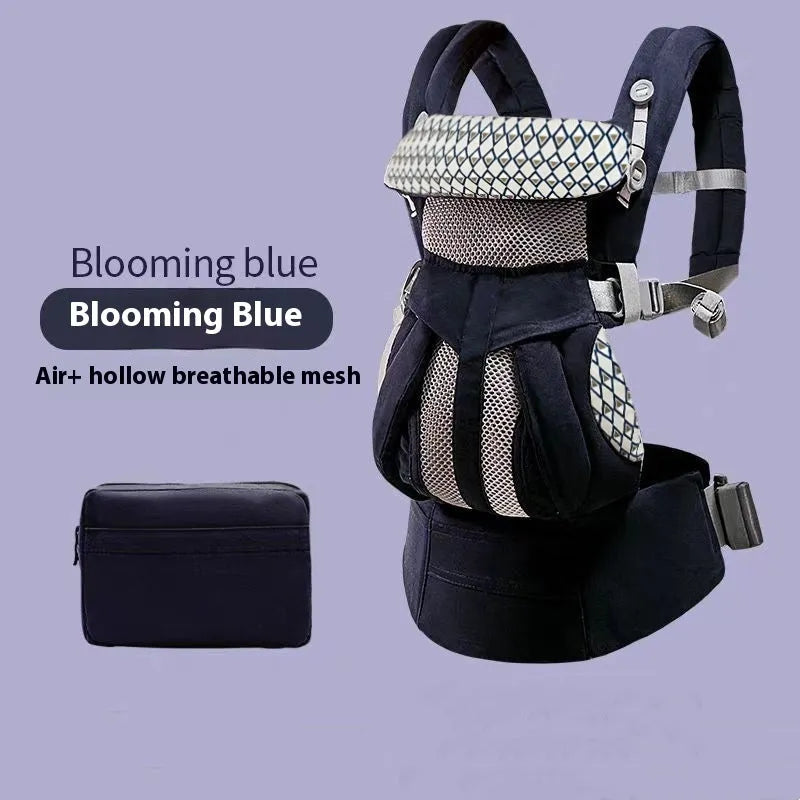 Baby hipseat carrier with waist stool in gray printing colour, polyester material, 20kg capacity