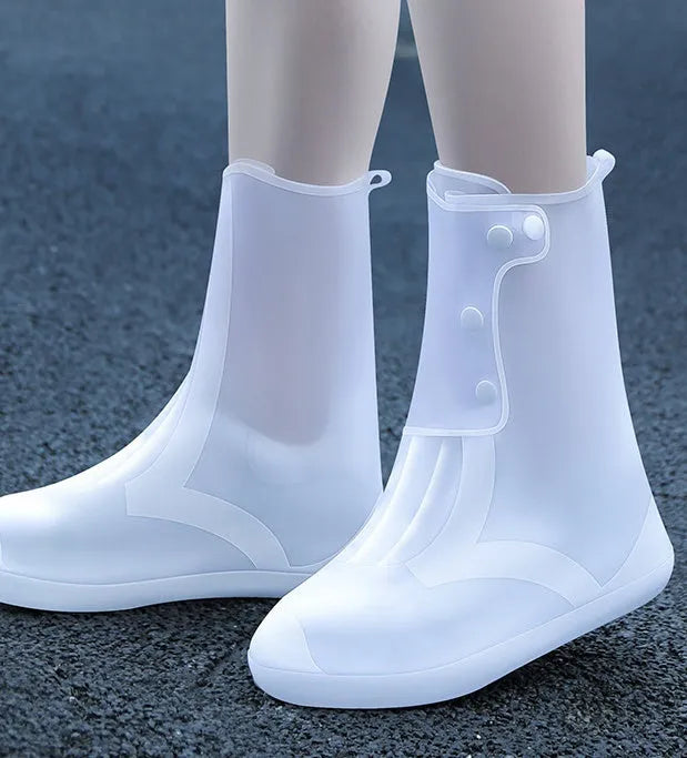 White PVC high top reusable women's water resistant shoe covers with anti-skid sole
