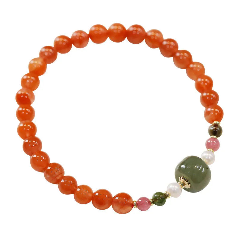 Natural Sichuan cherry red southern red agate bracelet with round beads in ethnic retro design