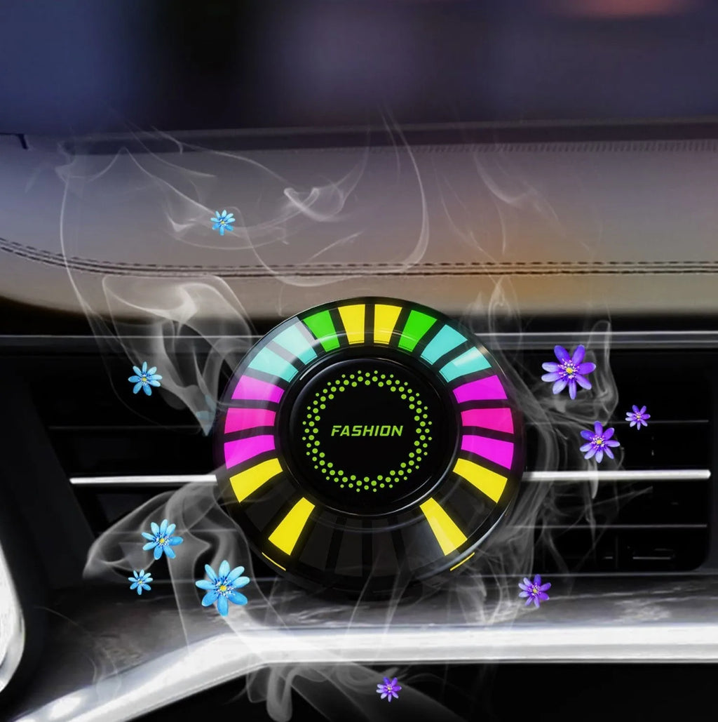 RGB voice-controlled car air vent aromatherapy light with odour removal function.
