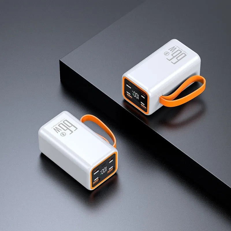 Black and white PD66W fast charge 20000mAh portable power bank showing creative design.