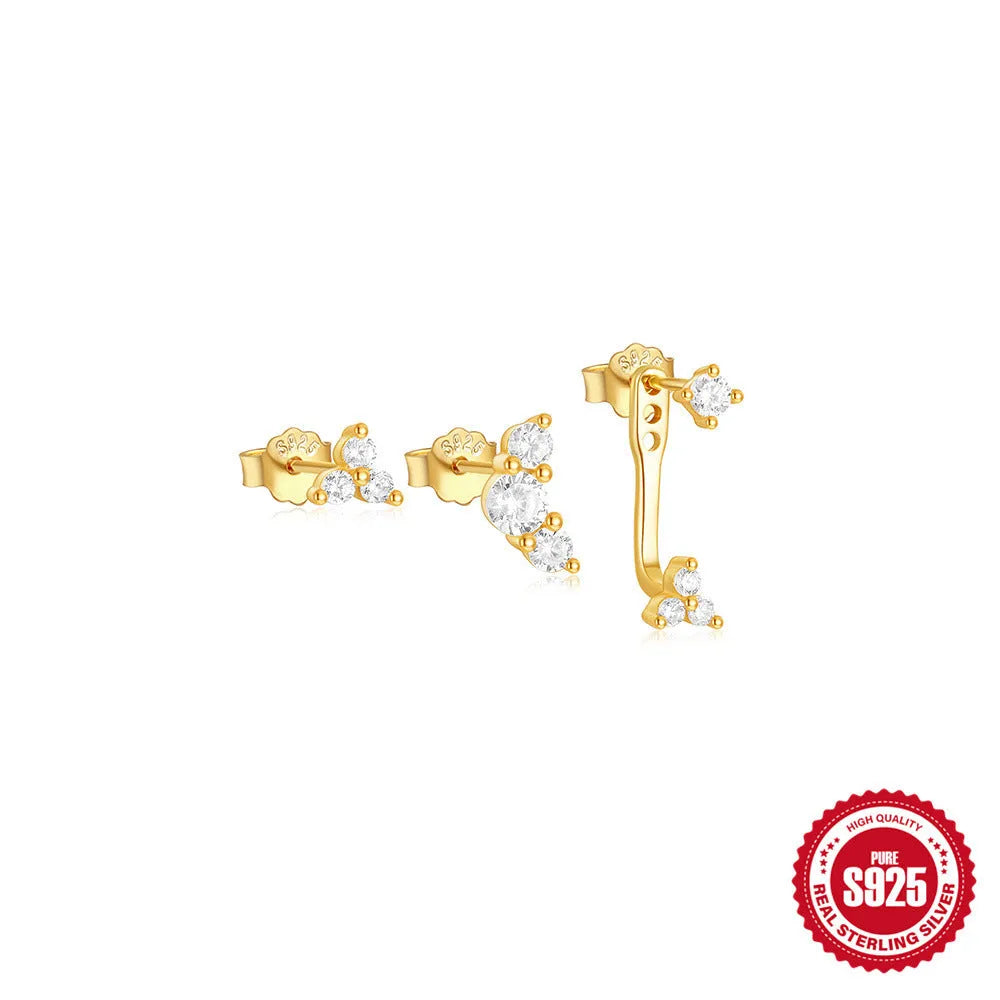 S925 sterling silver geometric tassel earring set, three pieces shown in gold colour.