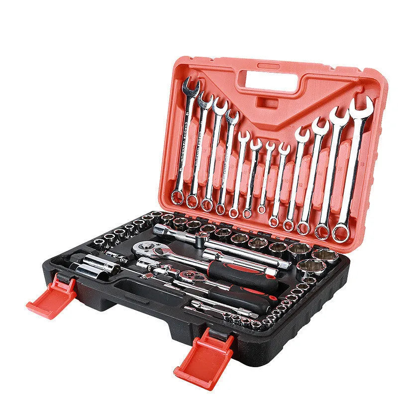 61-piece chrome vanadium steel auto repair socket and wrench set with ratchets and spark plug sockets